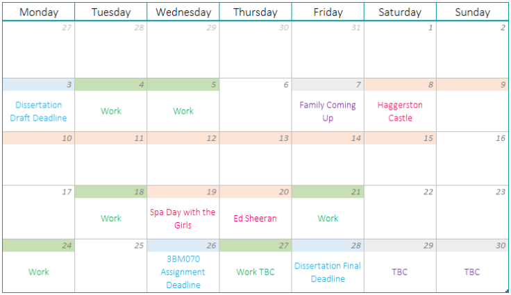 April Schedule Screenshot